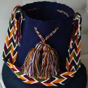 Navy Blue / Mustard Wayuu Mochila Cross-Body Bag